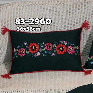 Embroidery 쿠션 Flowers on black-83-2960