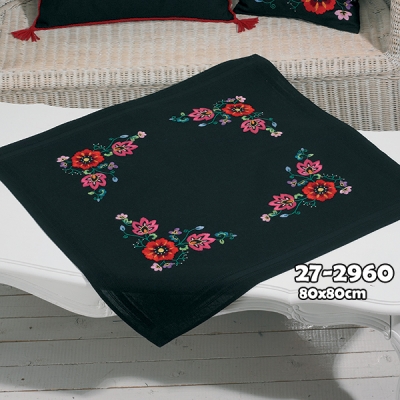 Embroidery 테이블보 Flowers on black-27-2960