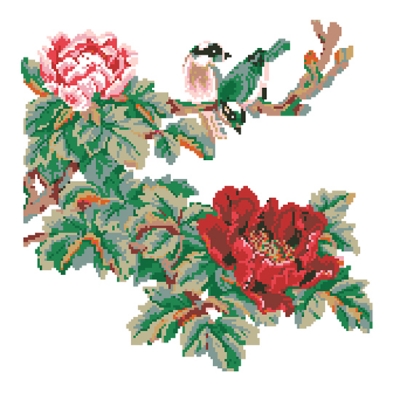 붉은목단과새-ydb0020-3D전체-43*43cm