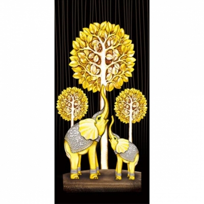 황금나무코끼리모녀-P0000GZQ-5D보석자수-30x60cm
