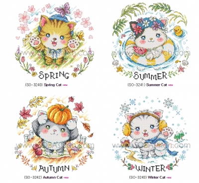고양이-봄,여름,가을,겨울-4장세트 (소다)-도안