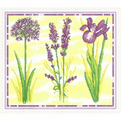 14CT 프린트 패키지-Three purple flowers(5D프린트십자수)-H816 -Y