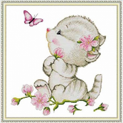 14CT 프린트 패키지-나비와고양이(5D프린트십자수)-DA390-Y