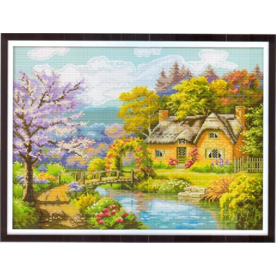실십자수 프린트패키지 14ct-The riverside lodge(3D)-FA041^