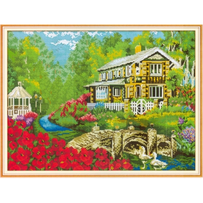 실십자수 프린트패키지 14ct-Villa in woods 1(3D)-FA020^