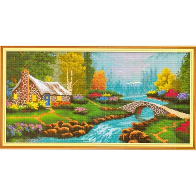 실십자수 프린트패키지 14ct-Small brideg flowing water and household(3D)-FA002^