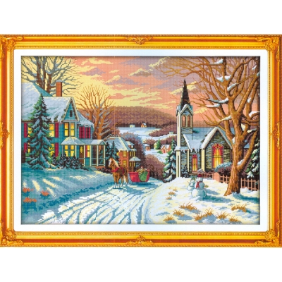 14CT 십자수 프린트 패키지-Snowscape-6(3D)-F763^