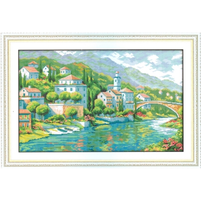 14CT 십자수 프린트 패키지-River town(5D)-F851^