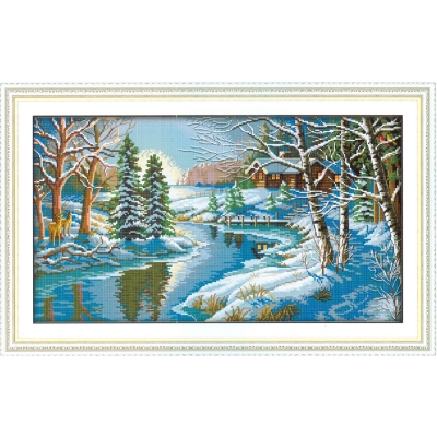 14CT 십자수 프린트 패키지-Snowscape 7(3D)-F932^
