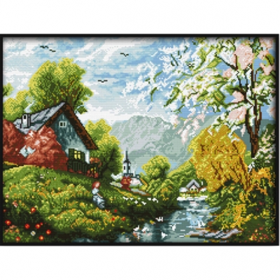14CT 십자수 프린트 패키지-Beautiful river and sky(5D)-F384^