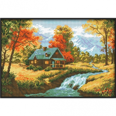 14CT 십자수 프린트 패키지-The autumn stream(3D)-F355^