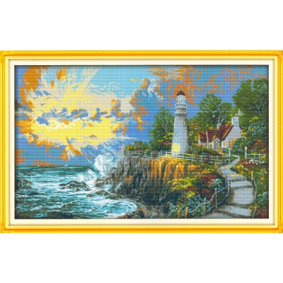 14CT 십자수 프린트 패키지-The beacon light tower(3D)-F650^