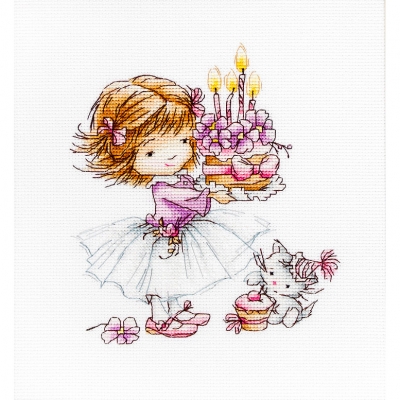 십자수 수입패키지-Luca-S/ B1054 Girl with a Kitten and a Cake