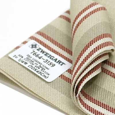 쯔바이 자수원단 25카운트-LUGANA-Linea 라인 Stripe Garnet on Beige/7664-3159